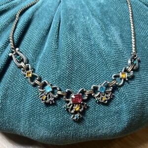 Vintage 1950 Hollycraft Pastel Rhinestone and Crystal Glass Gold Tone Necklace